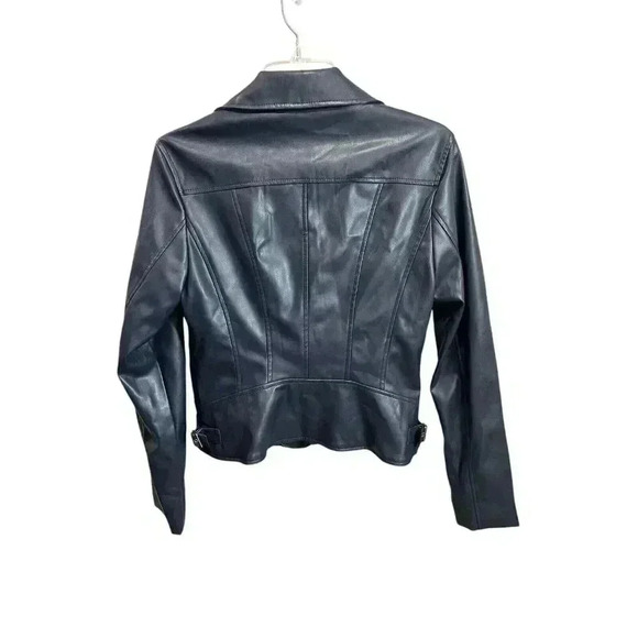 Tommy Hilfiger Women's Small Faux-Leather Moto Biker Jacket Dark Blue - Picture 4 of 4